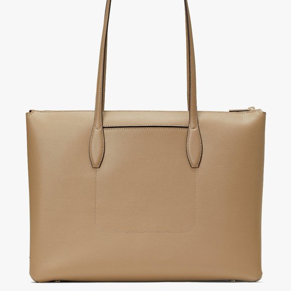 New Kate Spade All Day Large Zip-Top Tote Crossgrain Leather Timeless Taupe - Picture 5 of 5